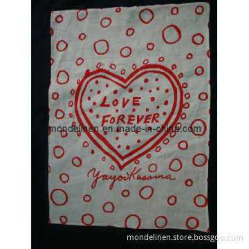 White Color Heart Design Printing Linen Tea Towel (TT-008)